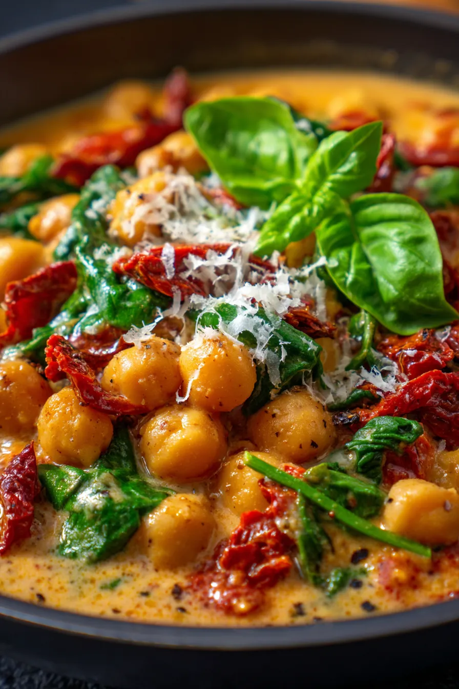 Marry Me Chickpeas served with fresh herbs