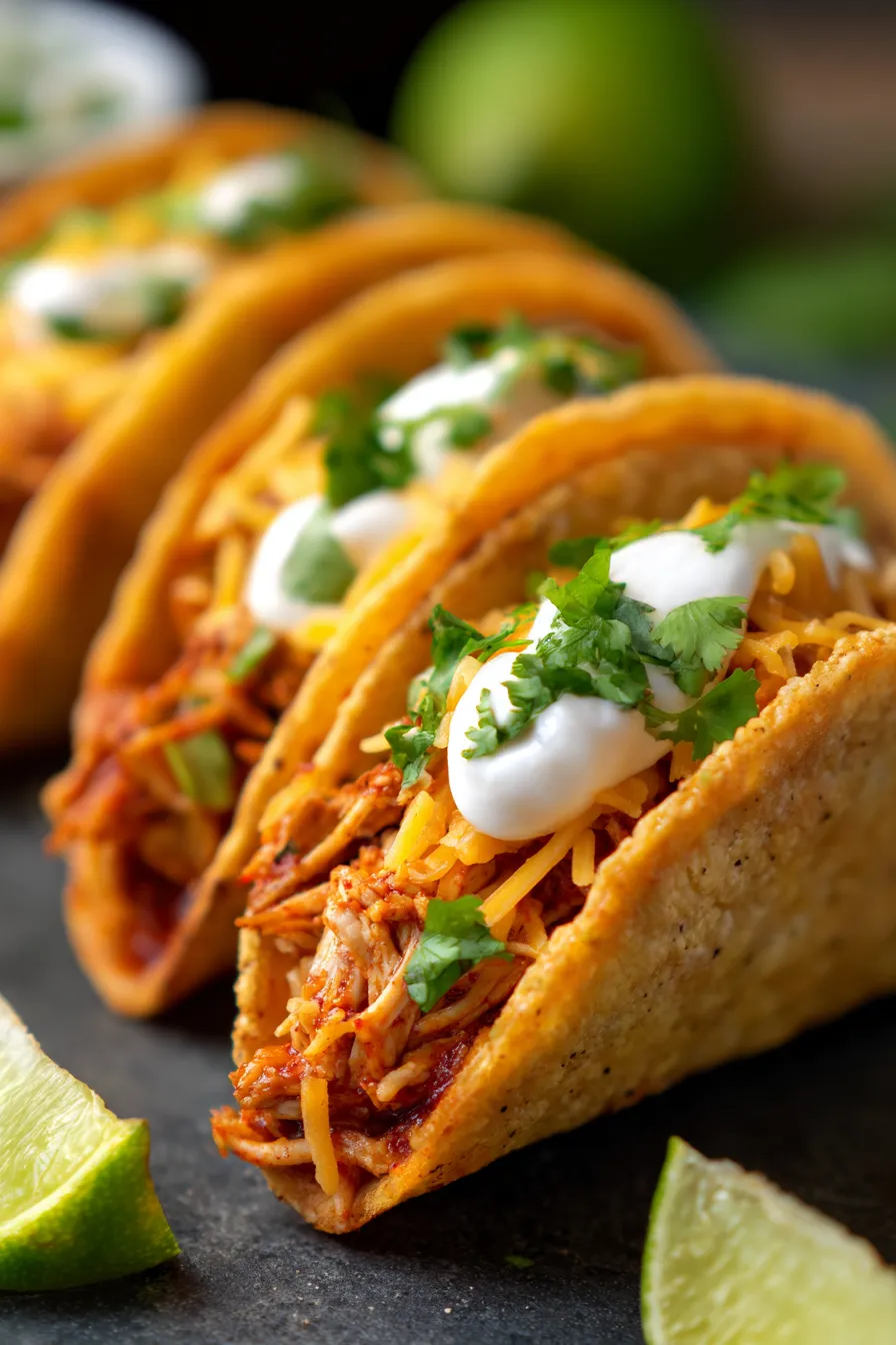 Mini Baked Chicken Tacos - fresh vibrant toppings - angled view