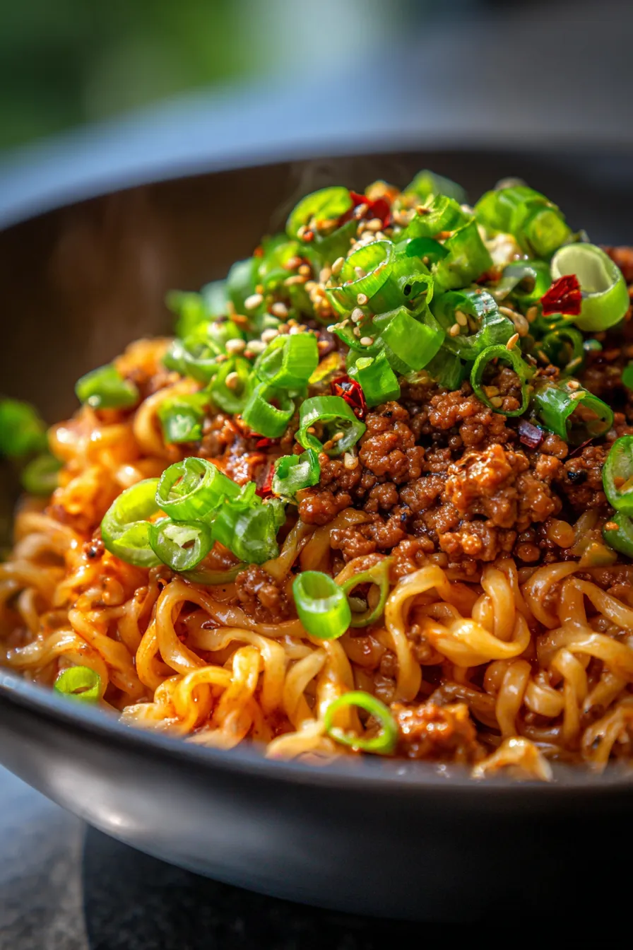 Mongolian Ground Beef Noodles (Better Than Takeout)-noodles-close-up