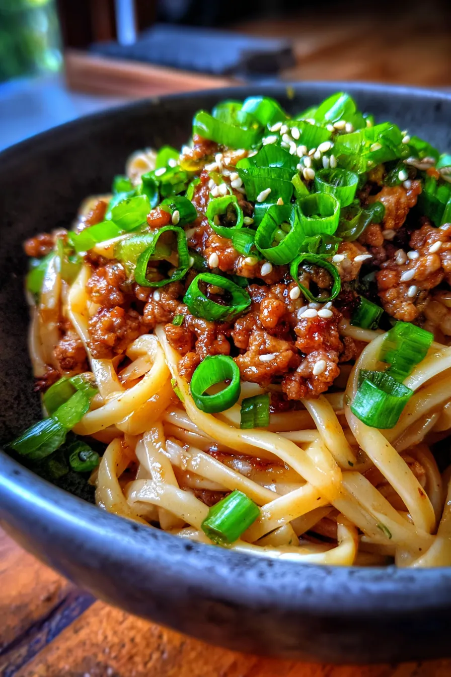 Mongolian Ground Beef Noodles-sauce-garnish