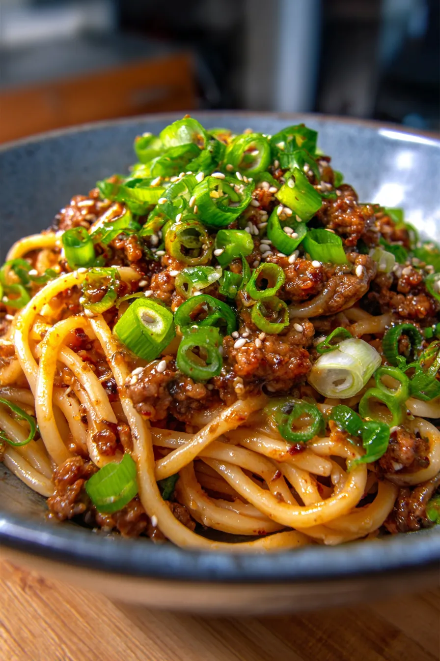 Mongolian Ground Beef Noodles-serving-spoon