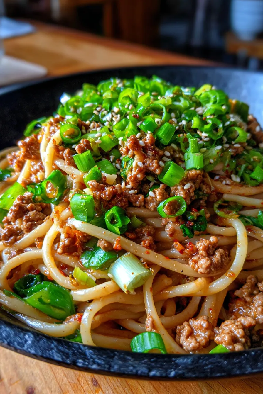 Mongolian Ground Beef Noodles-texture-closeup