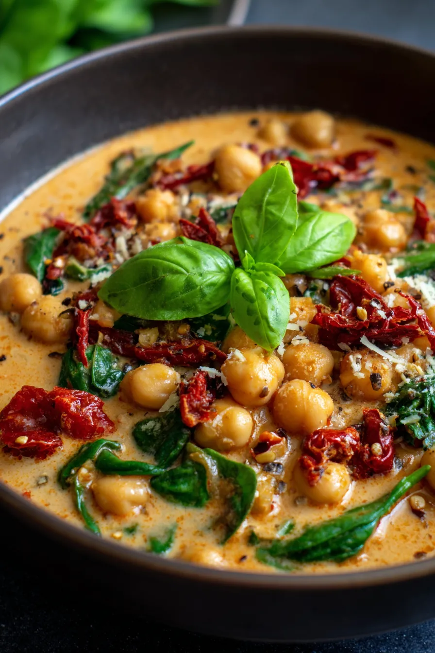 One-pan creamy chickpeas with spinach and sauce