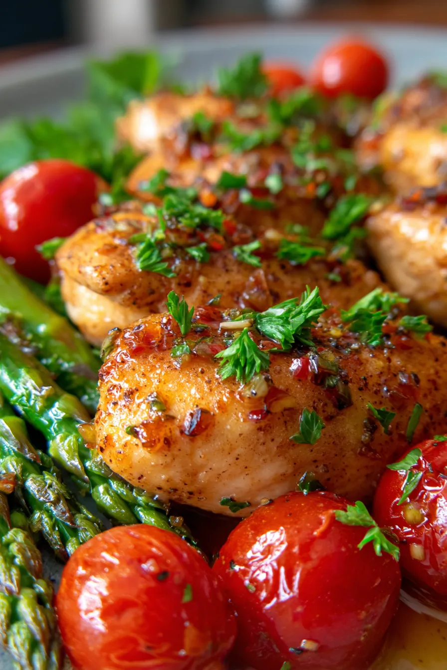 One-Pan Garlic Butter Chicken with fresh herbs overhead