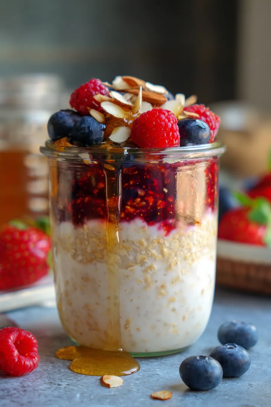 overnight oats in mason jars with spoon
