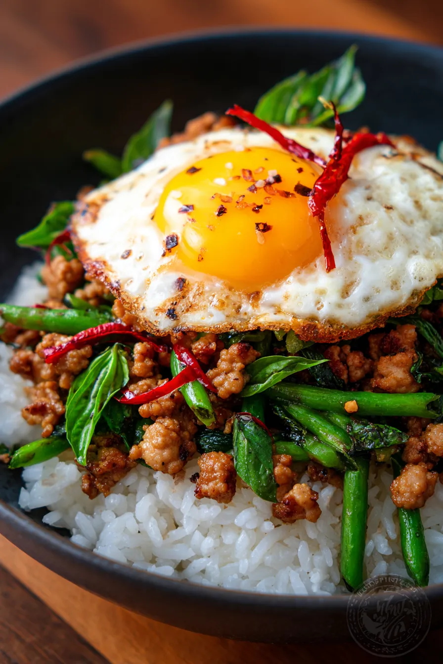 Pad Krapow Gai-garnish-fried-egg-closeup