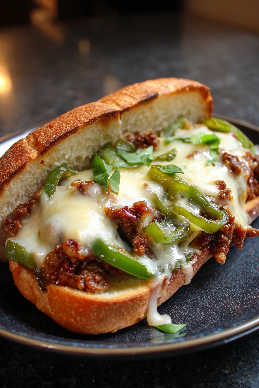 Philly Cheesesteak Sloppy Joes-serving-plate-side-view-comforting