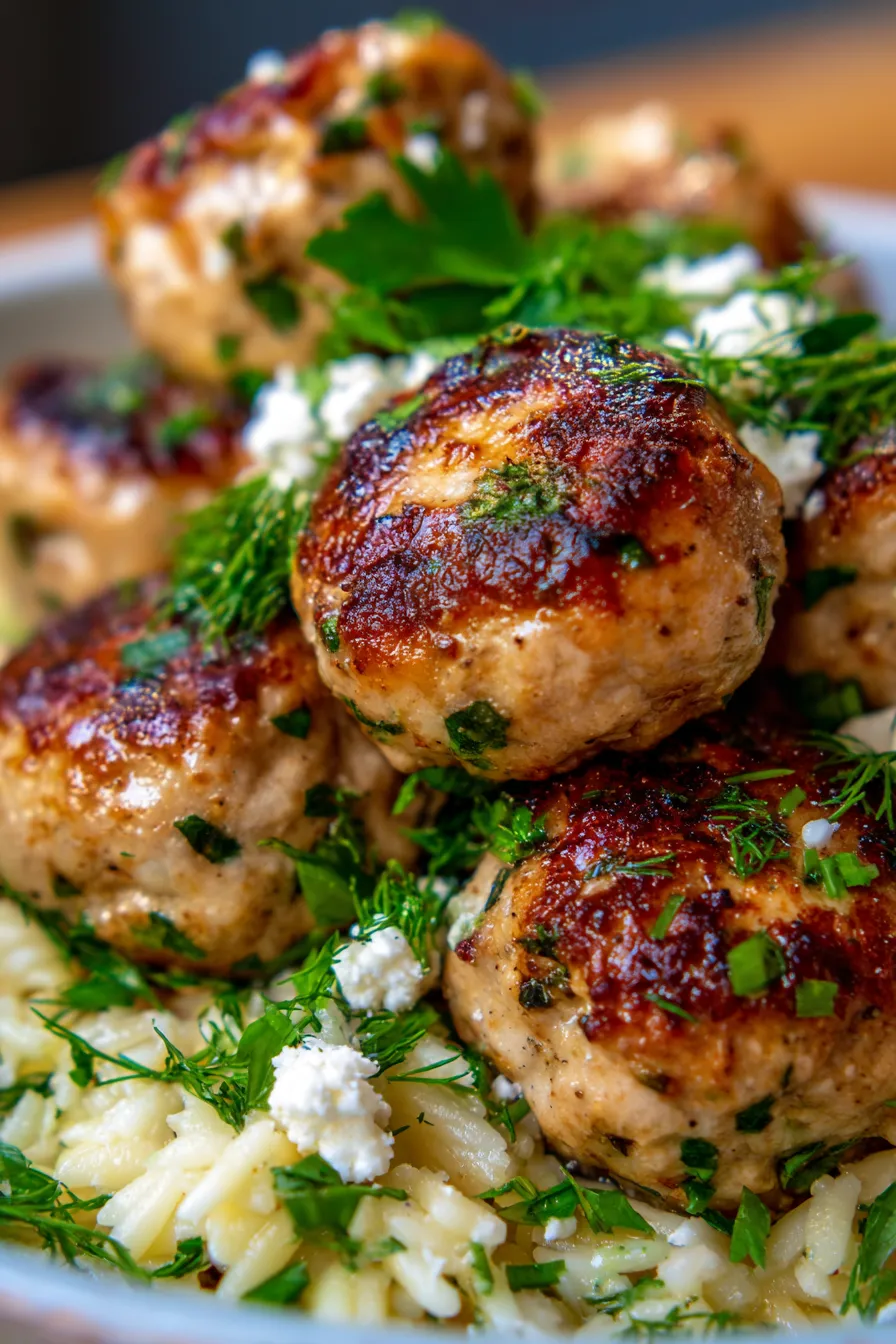 Greek Chicken Meatballs with Lemon Orzo – Easy Dinner!