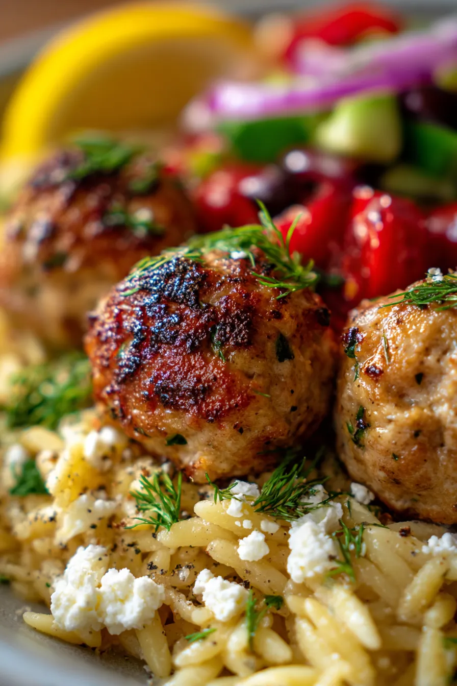 Savory Greek Chicken Meatballs with Lemon Orzo-serving-suggestion