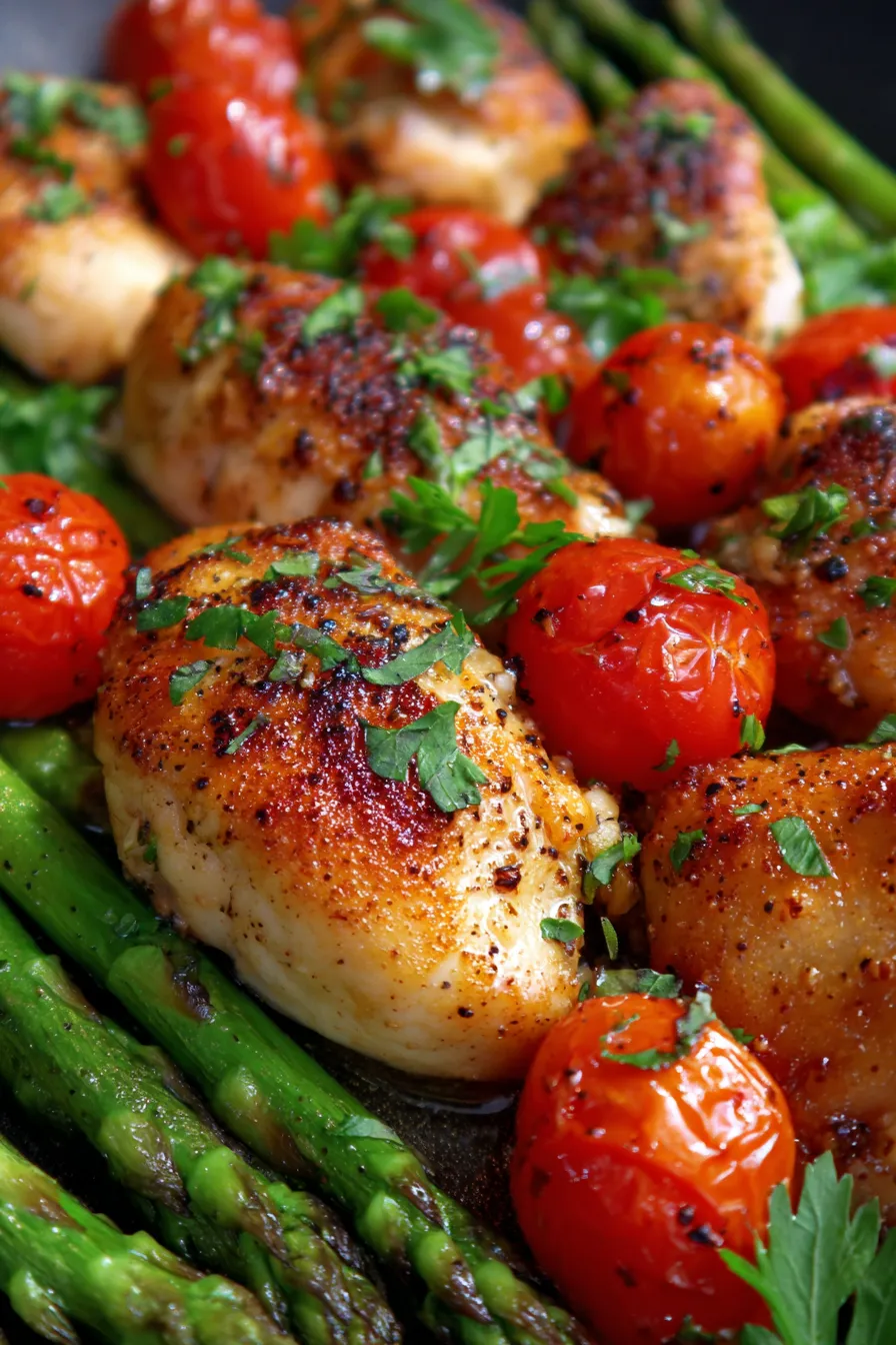 Serving of Garlic Butter Chicken with roasted vegetables
