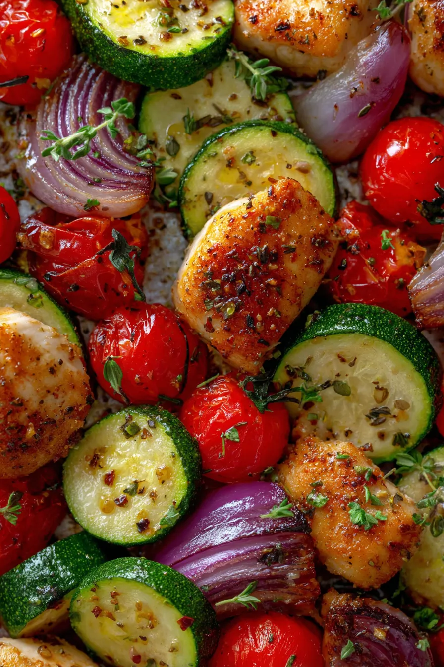 Sheet Pan Mediterranean Chicken and Zucchini-finished-dish-table-setting