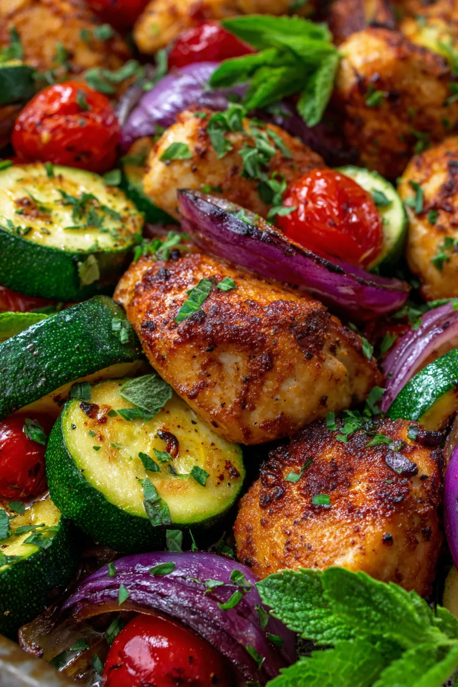 Sheet Pan Mediterranean Chicken and Zucchini-texture-closeup