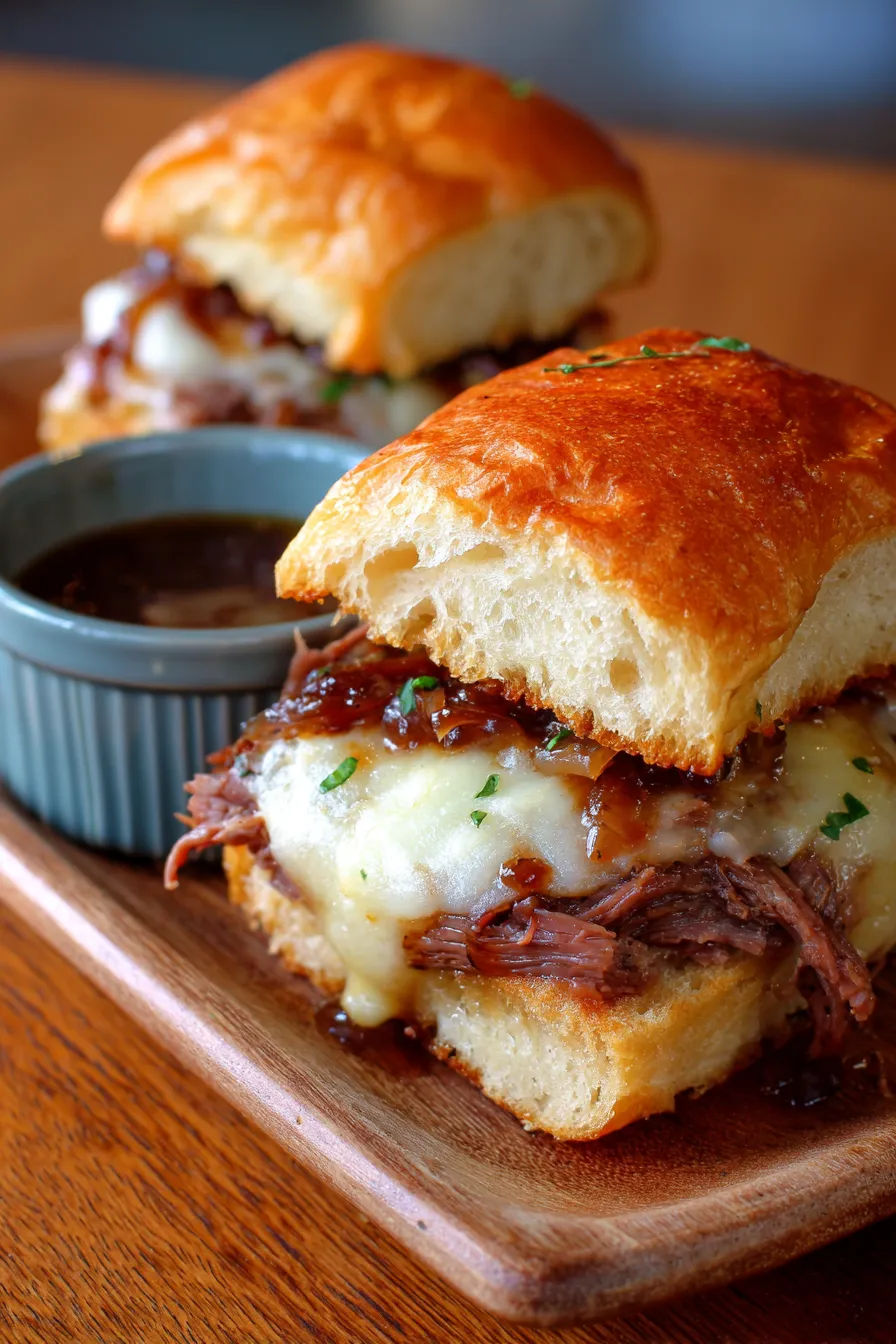 shredded beef sliders au jus dipping