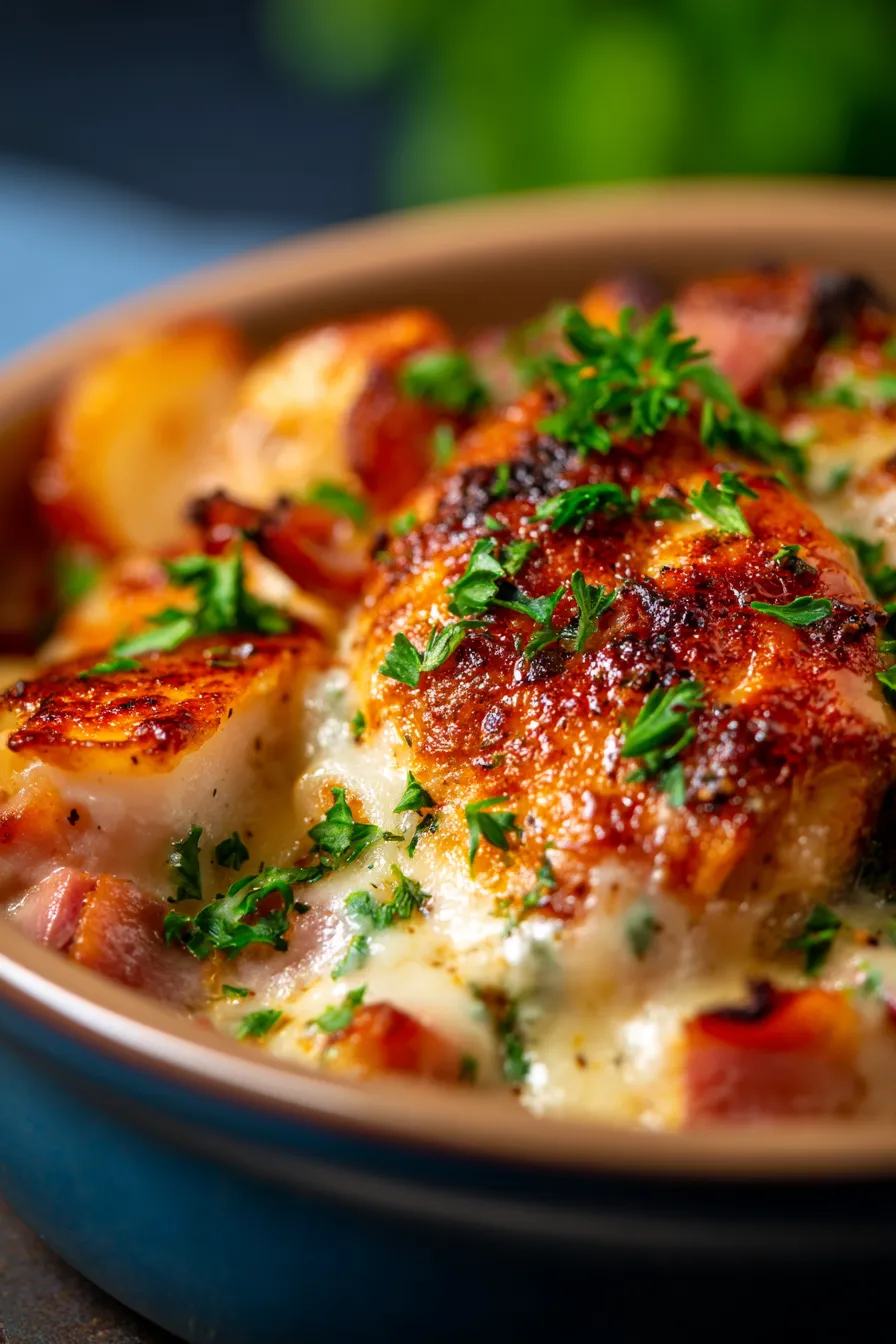 Slow Cooker Chicken Cordon Bleu Casserole-golden-baked