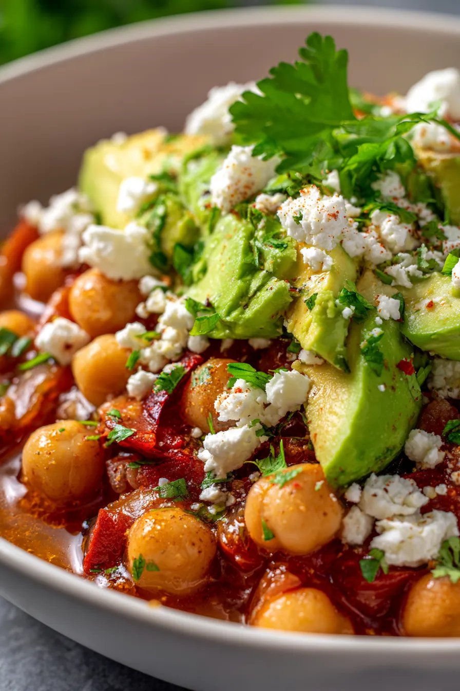 Slow Cooker Chickpea Feta Avocado Dinner Bowl-garnished-fresh