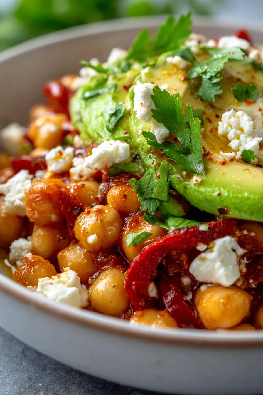 Slow Cooker Chickpea Feta Avocado Dinner Bowl-texture-closeup