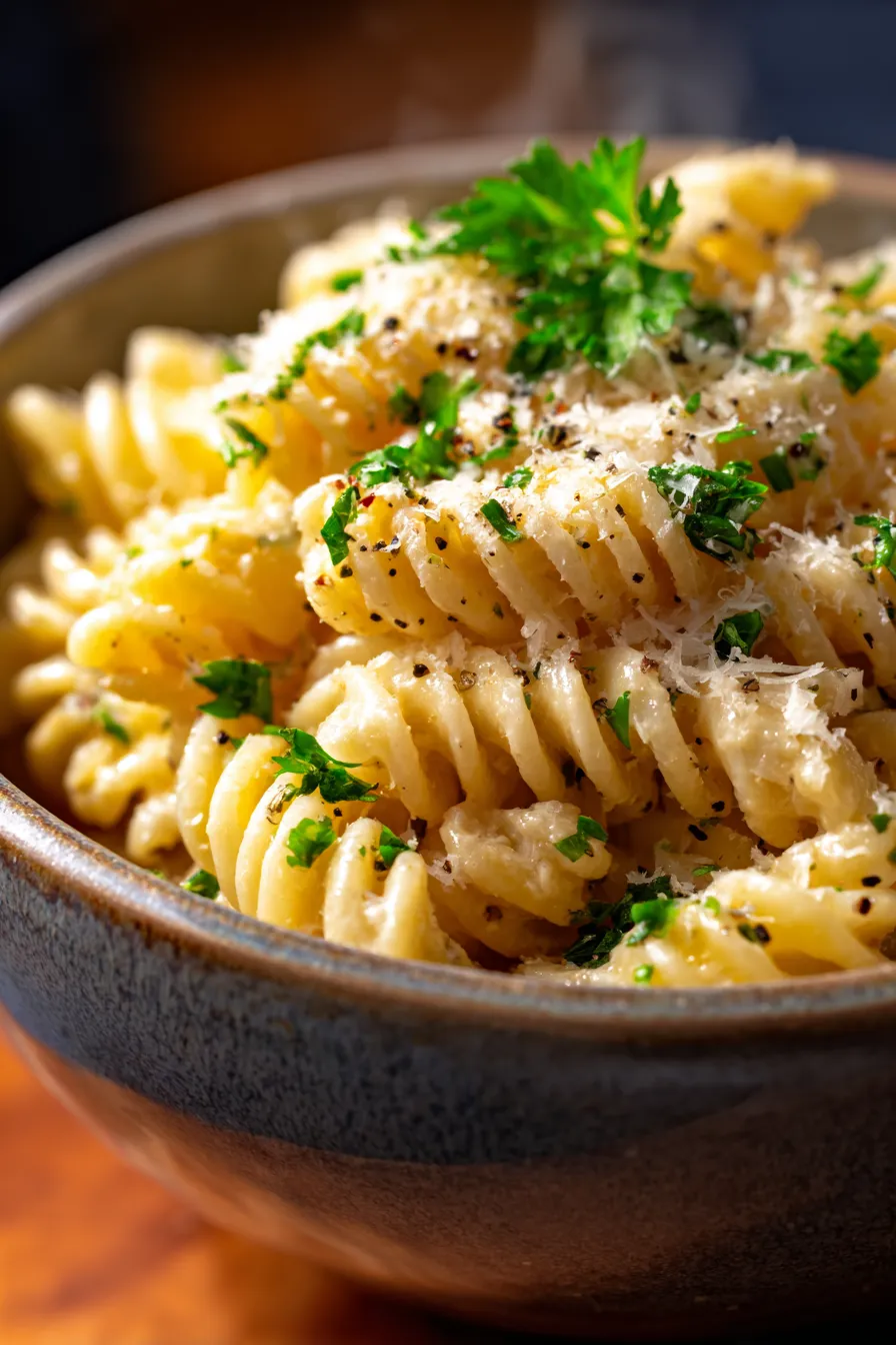 Slow Cooker Creamy Garlic Pasta-closeup-texture