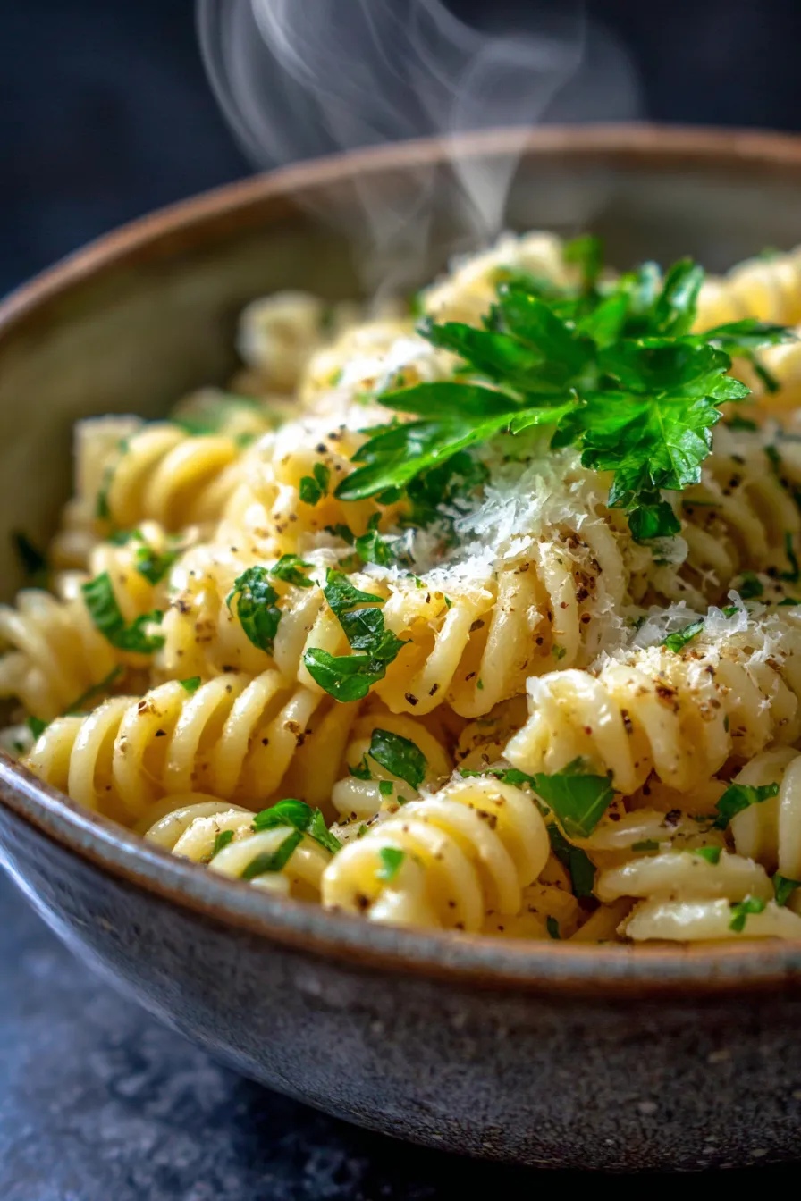 Slow Cooker Creamy Garlic Pasta-garnished-bowl