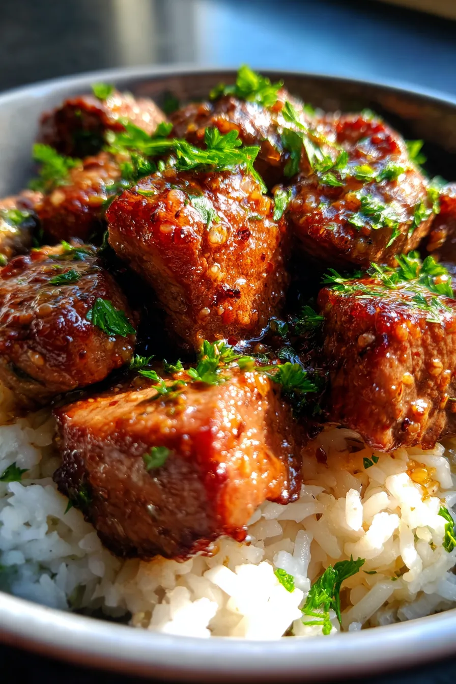 Slow Cooker Garlic Butter Beef Bites (High-Protein Meal Prep)-closeup-texture