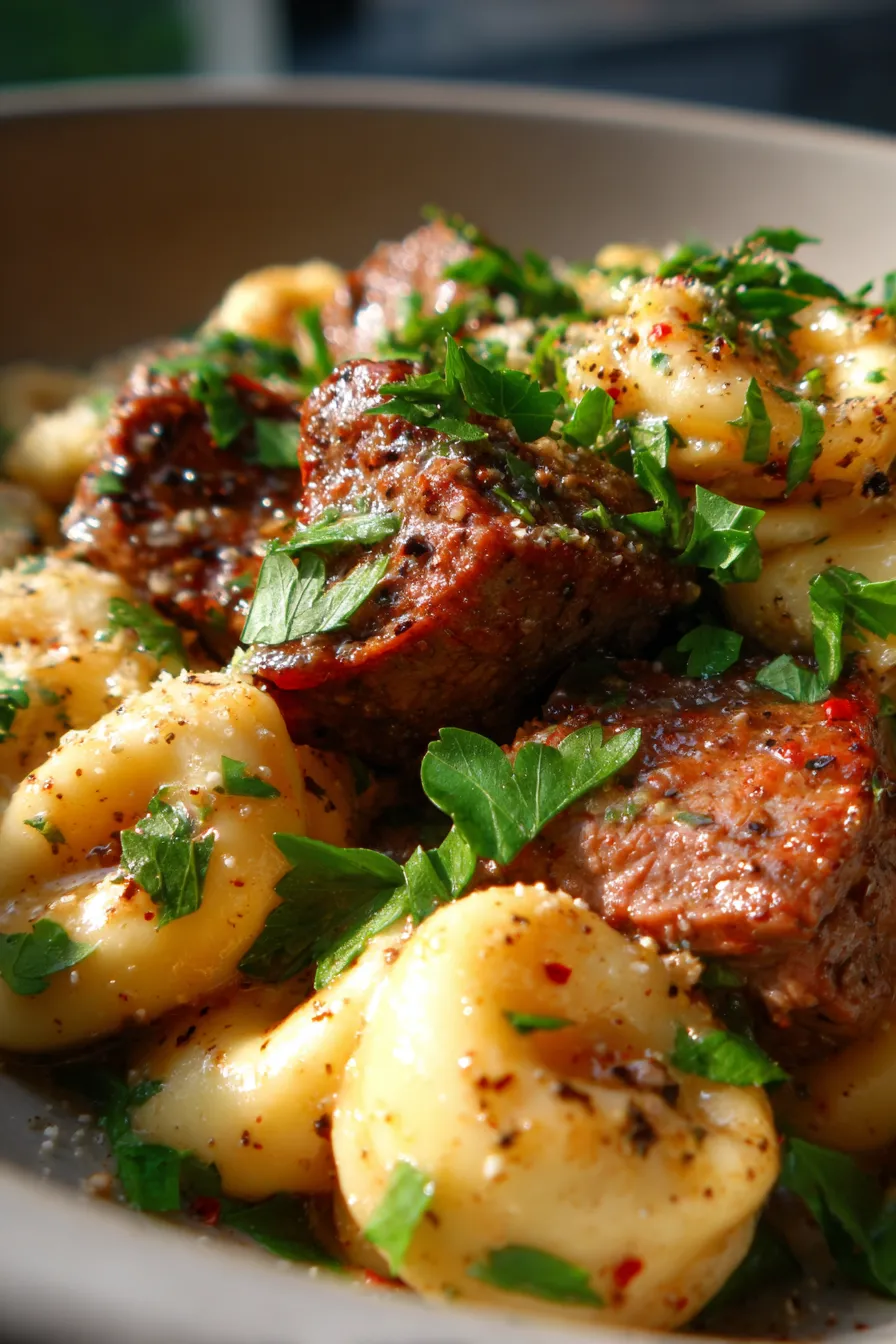 Slow Cooker Garlic Steak Tortellini-tortellini-texture