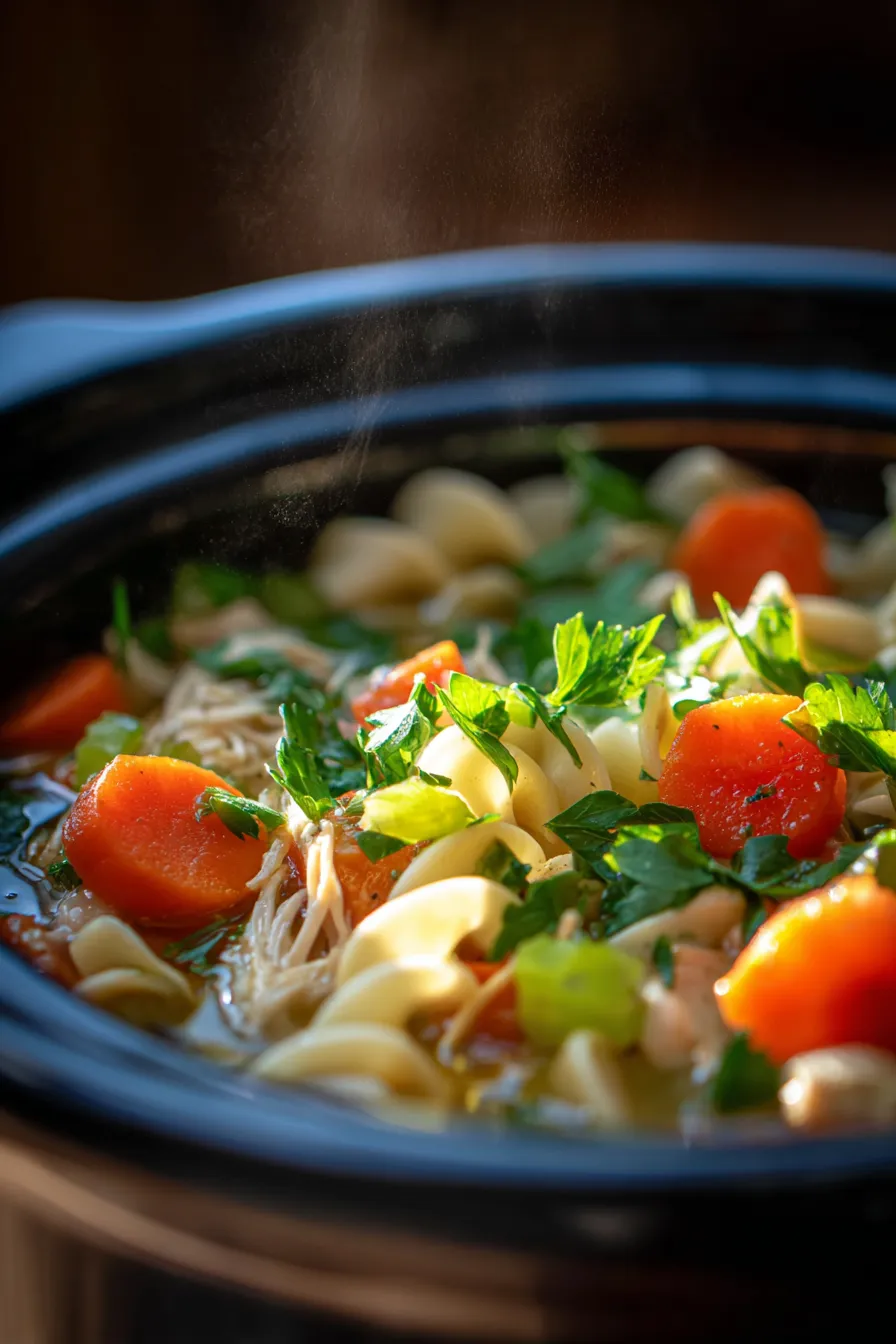 Slow Cooker Ginger Garlic Chicken Chicken Noodle Soup-texture-closeup