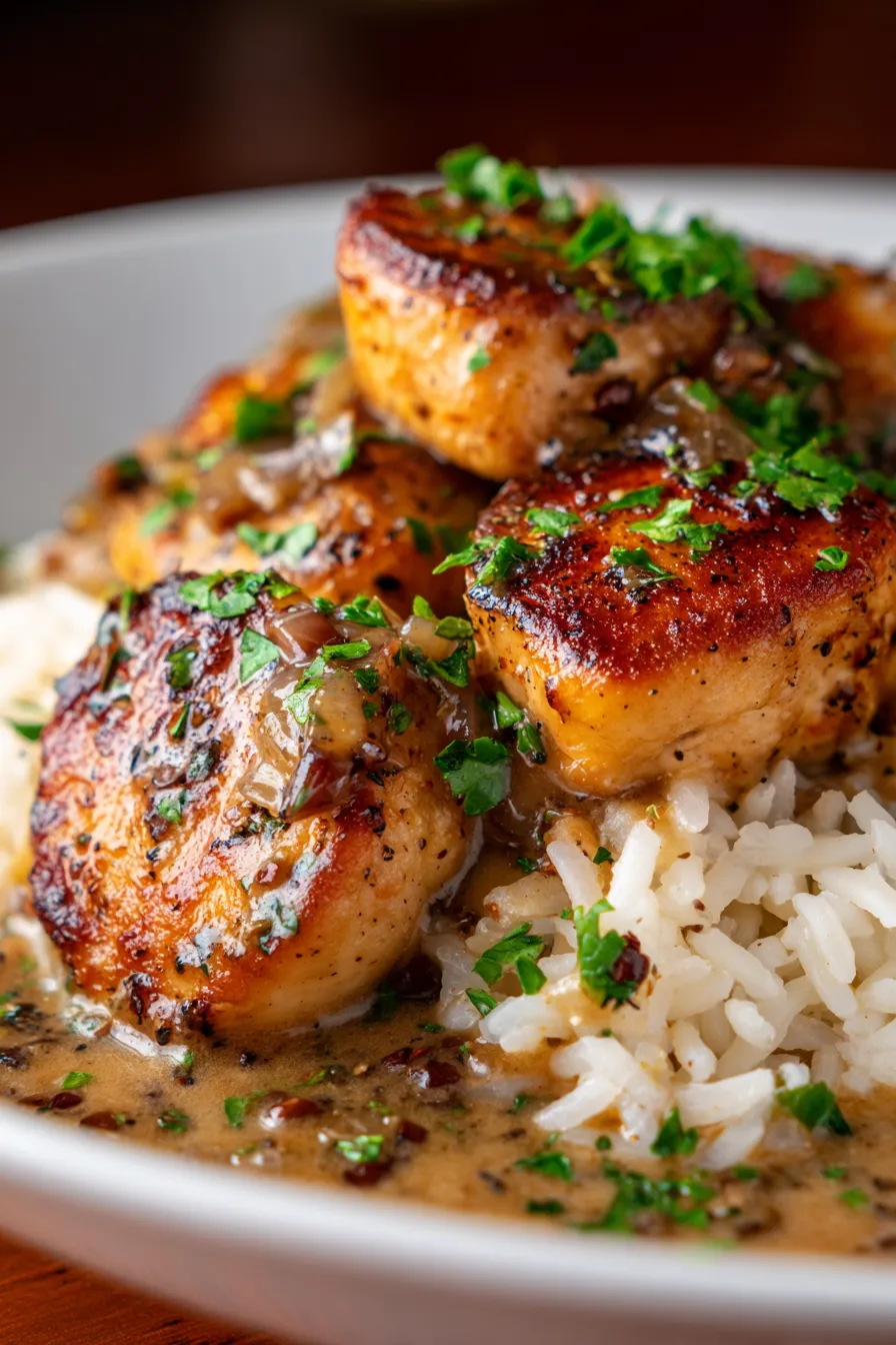 Smothered Chicken and Rice (Cozy One-Pan Dinner)-texture-closeup