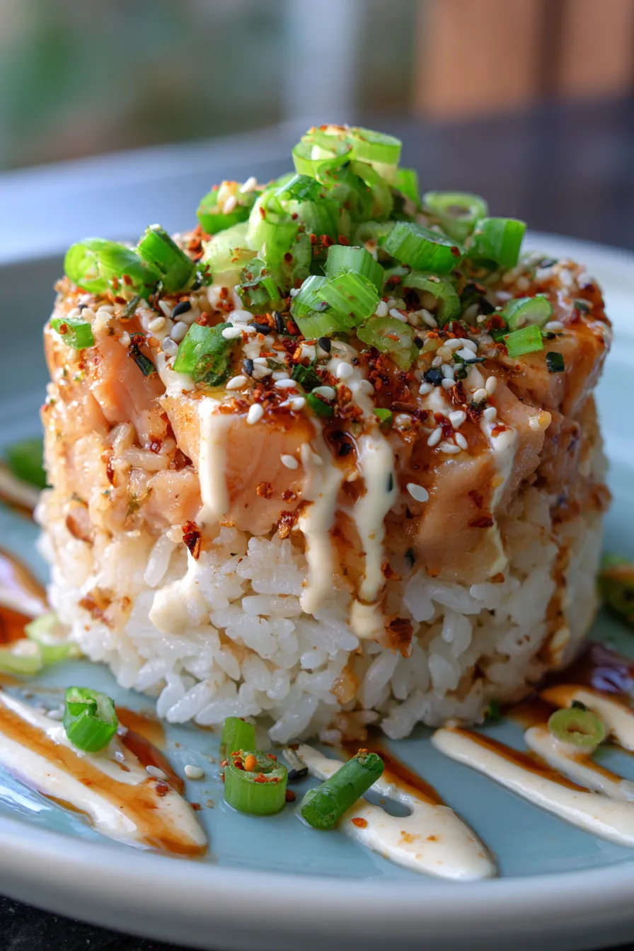 Spicy Salmon Sushi Bake-ingredients-arrangement