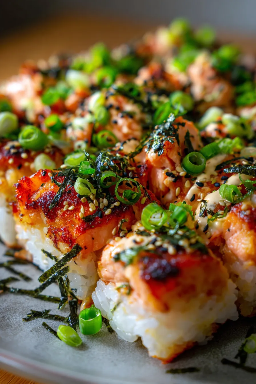 Spicy Salmon Sushi Bake-serving-nori wraps