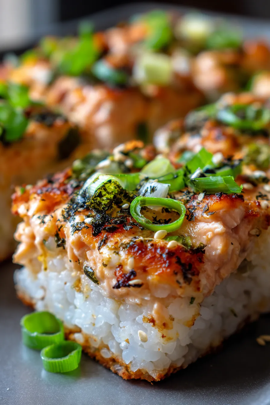 Spicy Salmon Sushi Bake-texture-creamy salmon