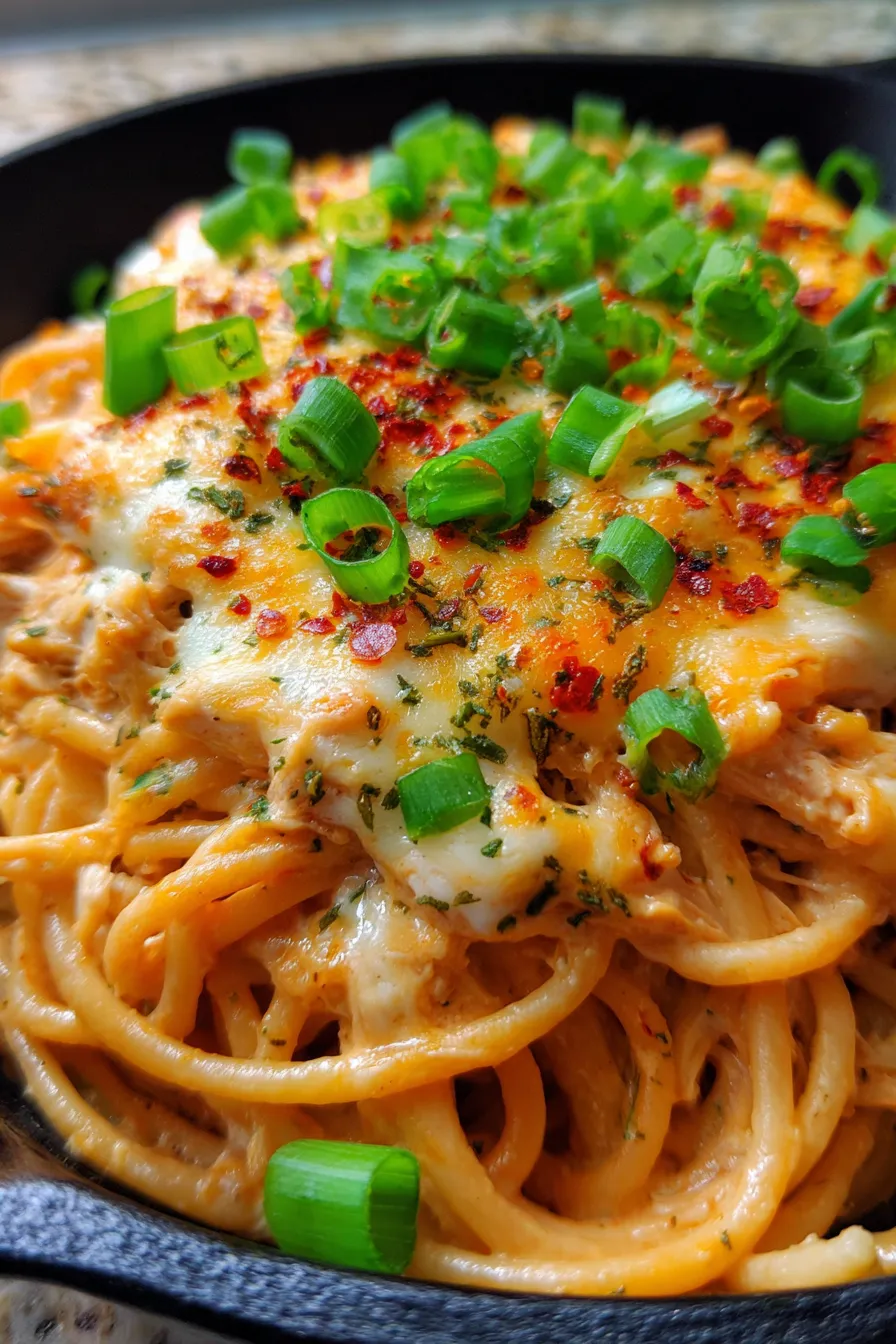 Spicy Southern Chicken Spaghetti Casserole-serving-spoon