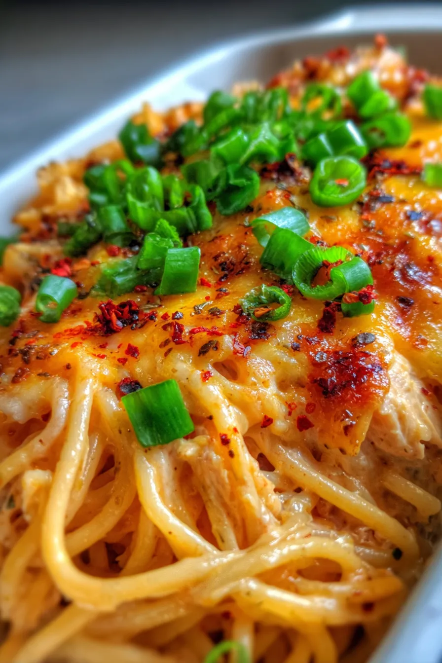 Spicy Southern Chicken Spaghetti Casserole-texture-closeup