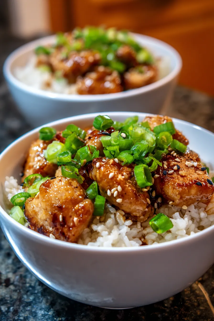 Sticky Chicken Rice Bowls-sauce-closeup