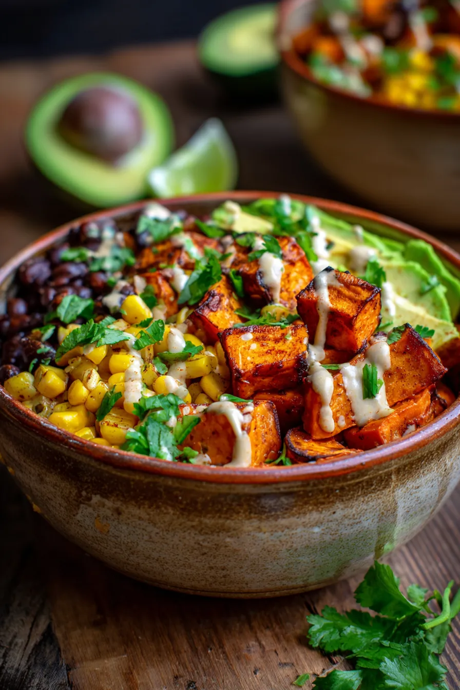 Sweet Potato Taco Bowl assembly - vibrant ingredients