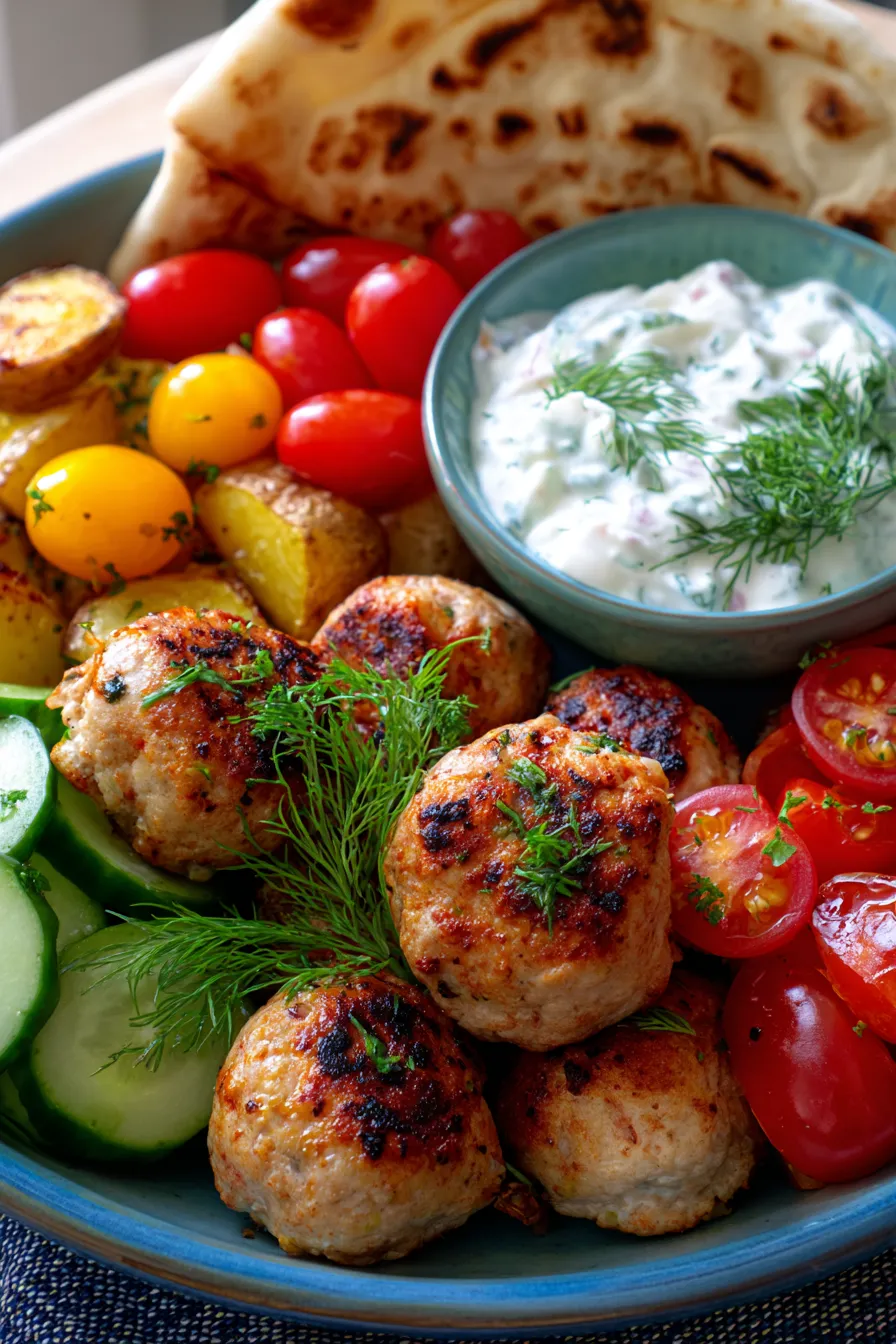 Turkey meatballs-texture-tzatziki
