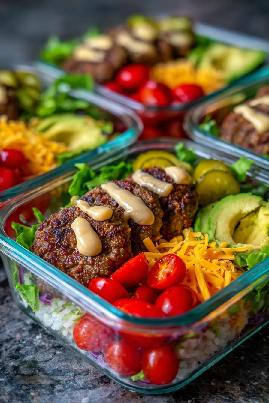 Burger Bowls (Low-Carb Meal Prep Lunch)-assembly-process