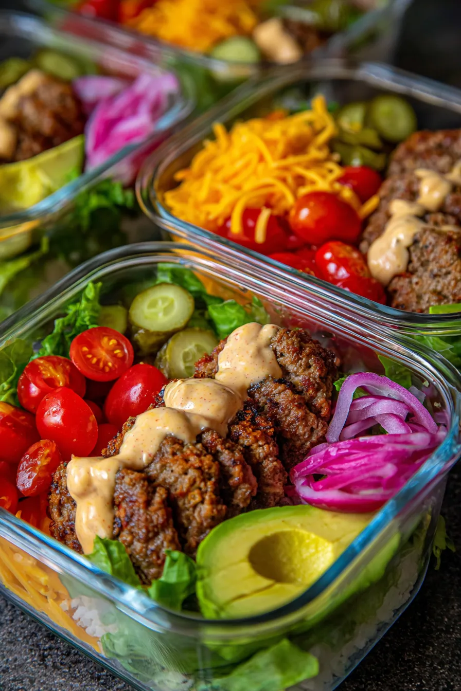 Burger Bowls (Low-Carb Meal Prep Lunch)-ingredients-closeup