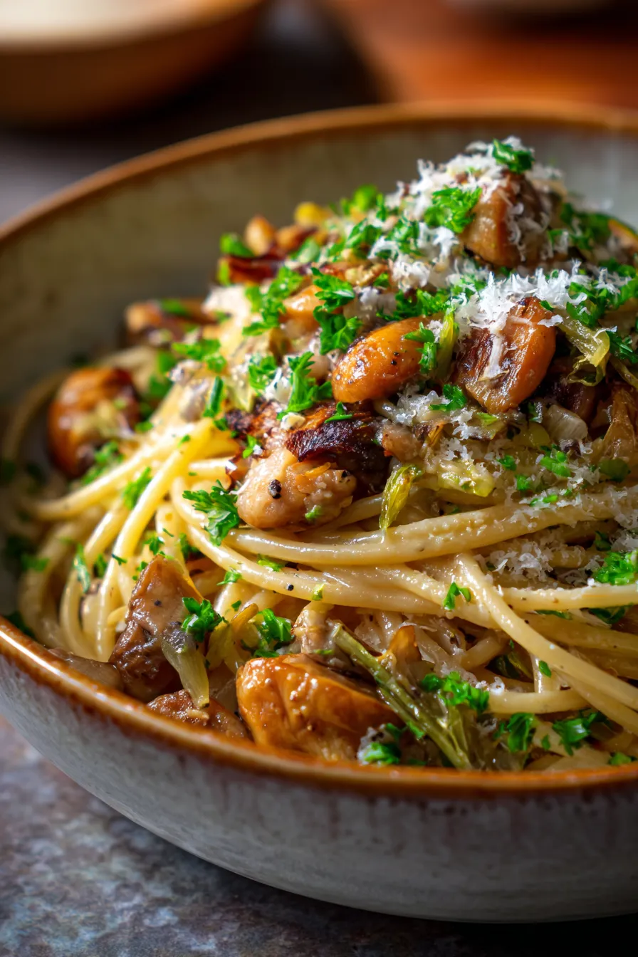 Comfort in Every Bite: Caramelized Leek & Mushroom Pasta