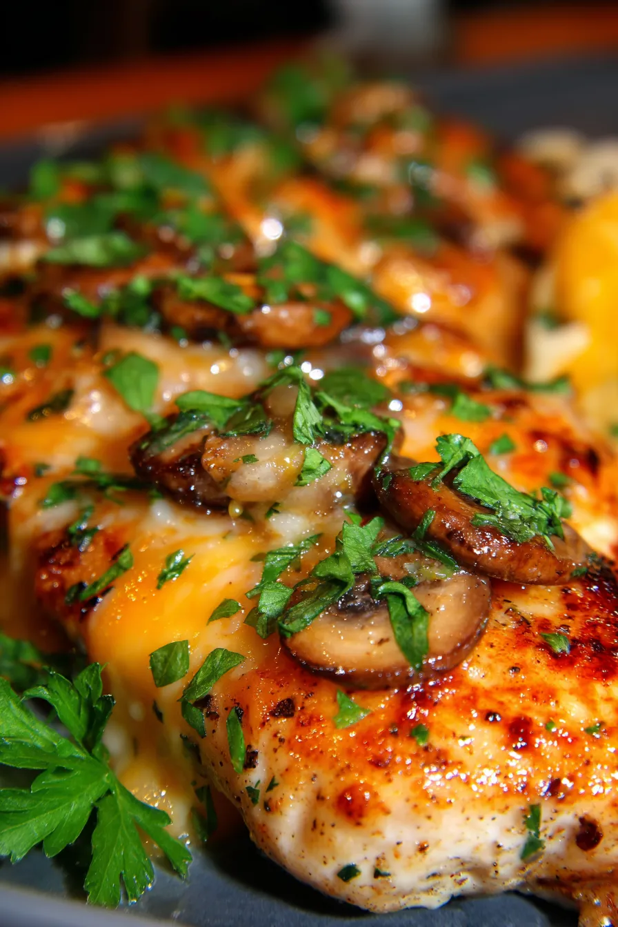 Caramelized Onion Mushroom Chicken-skillet-rustic