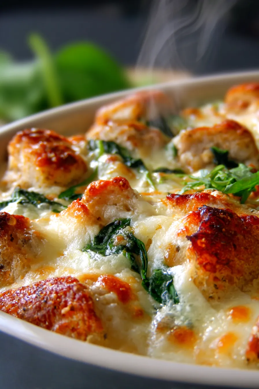 Chicken and Spinach Casserole with Cream Cheese-texture-closeup