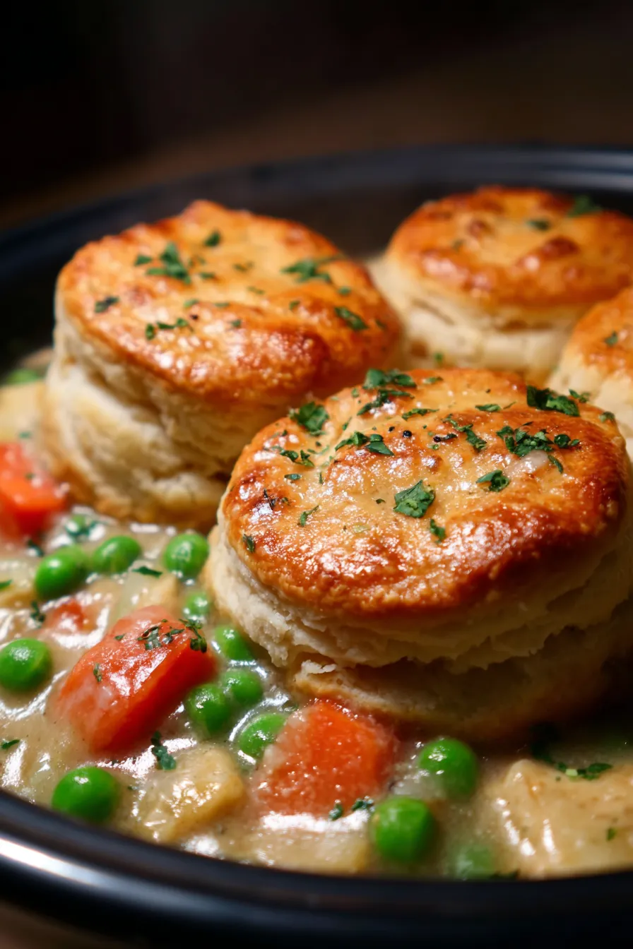 Chicken Pot Pie in the Slow Cooker-biscuits-golden