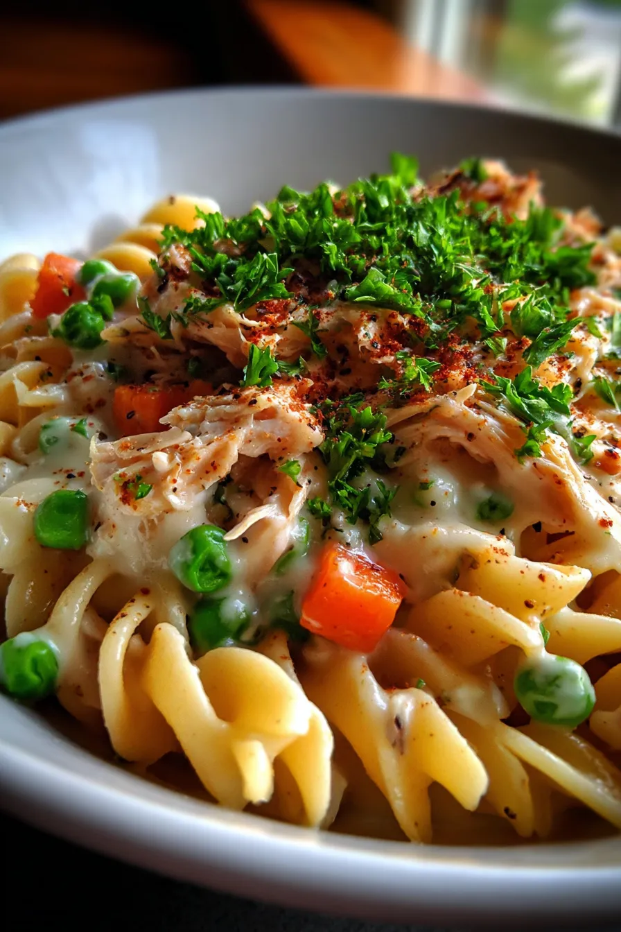 Classic Chicken Pot Pie Pasta-garnished-fresh-herbs
