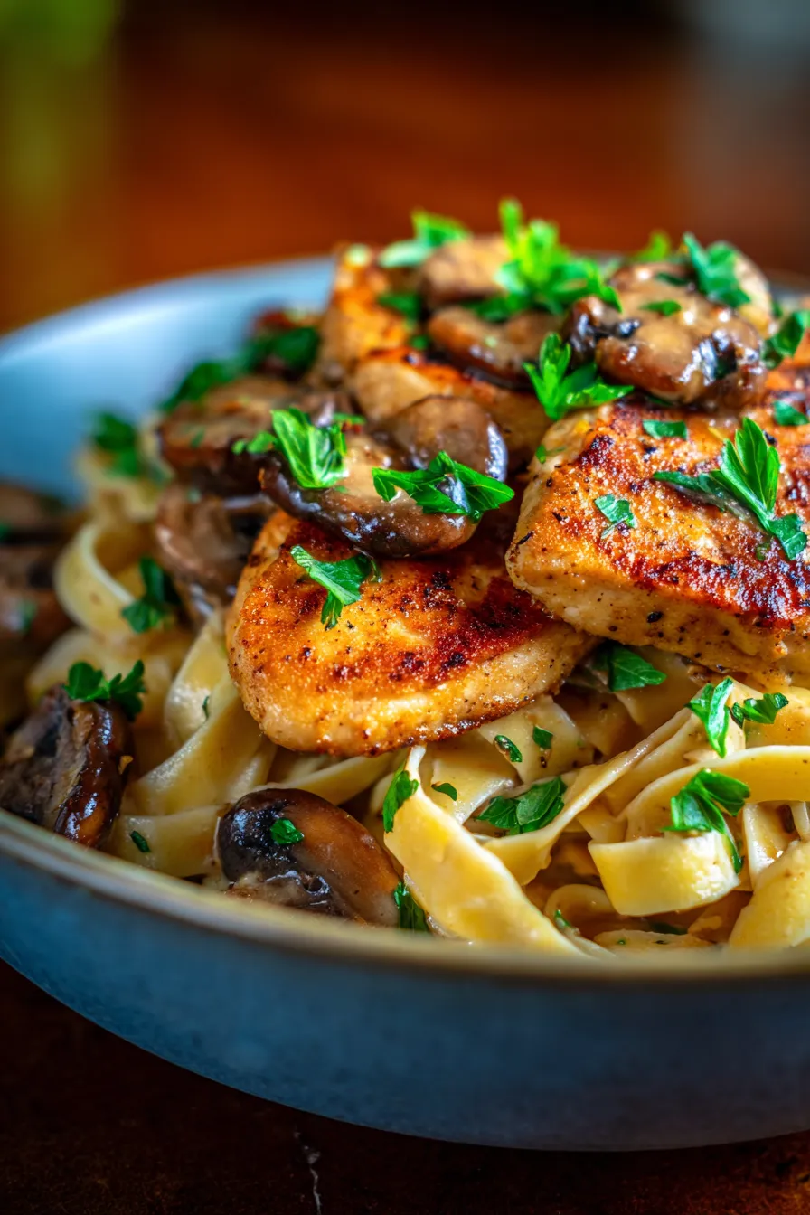 Cozy & Comforting Chicken Marsala Pasta - Well Seasoned Studio-serving-plate