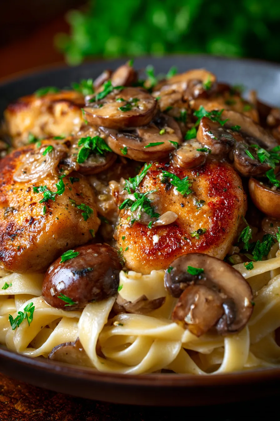 Cozy & Comforting Chicken Marsala Pasta - Well Seasoned Studio-texture-closeup