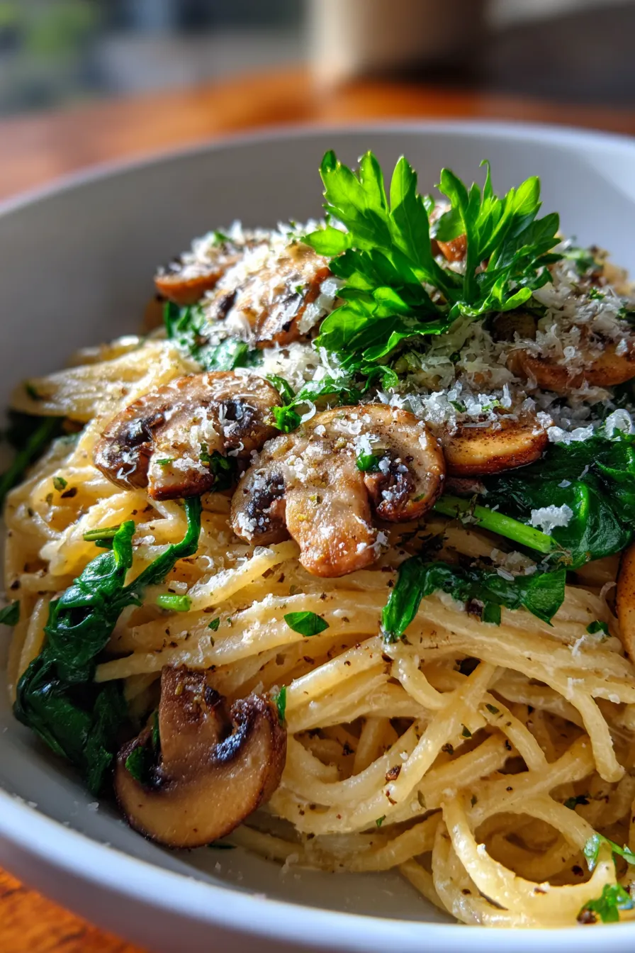 Creamy Parmesan Spinach Mushroom Pasta-texture-closeup