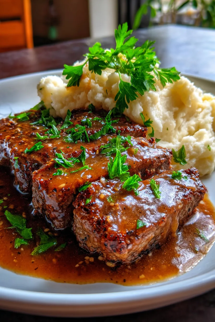 Crock Pot Cube Steak and Gravy-serving suggestions-table setting