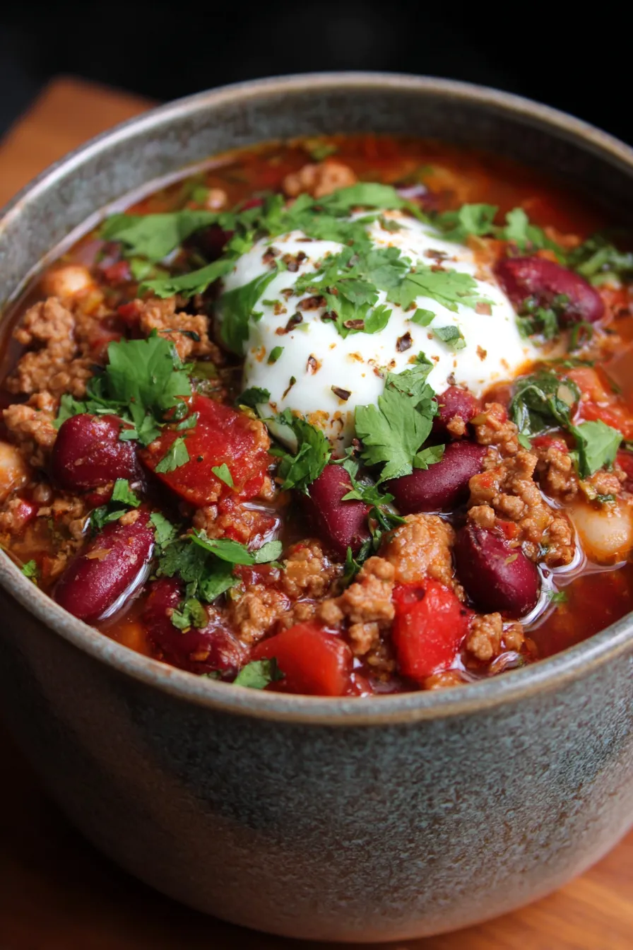 Crockpot Chili-garnished-closeup