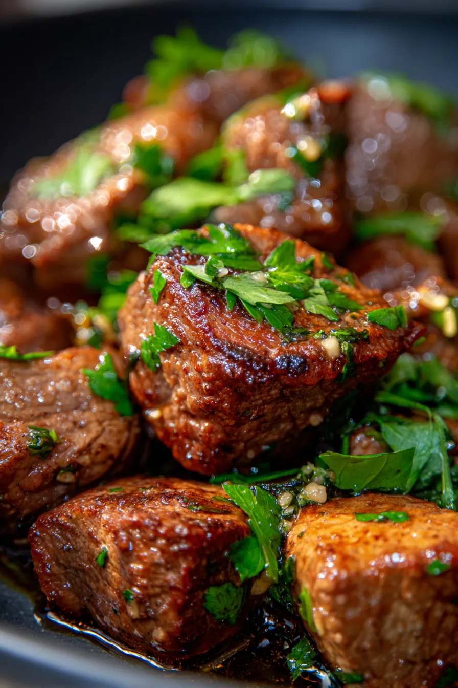 Crockpot Garlic Butter Steak Bites – Easy & Juicy Garlic Butter Recipe-serving-sideview