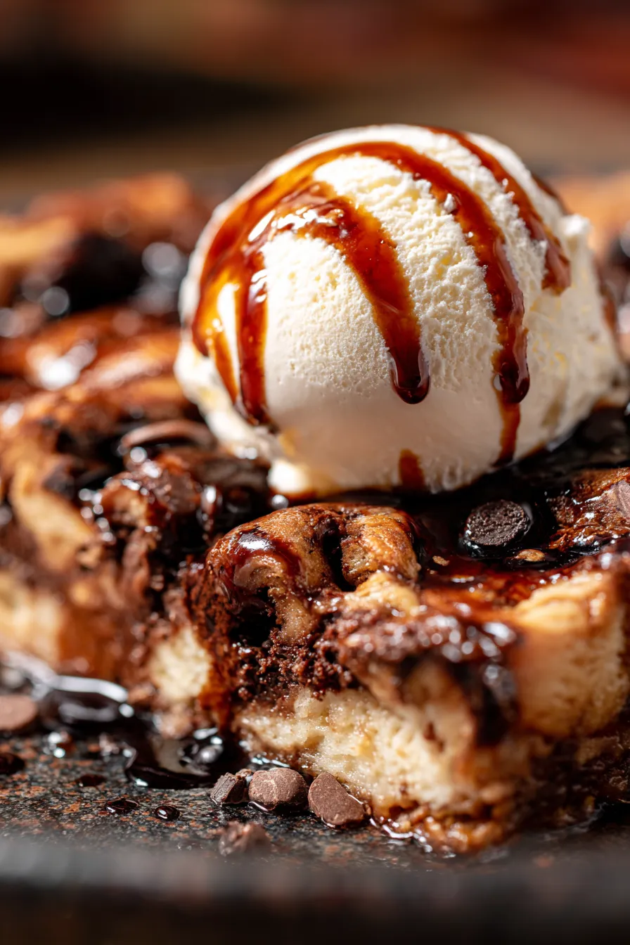 Decadent Gooey Chocolate Cream Cheese Bread Pudding-overhead-texture