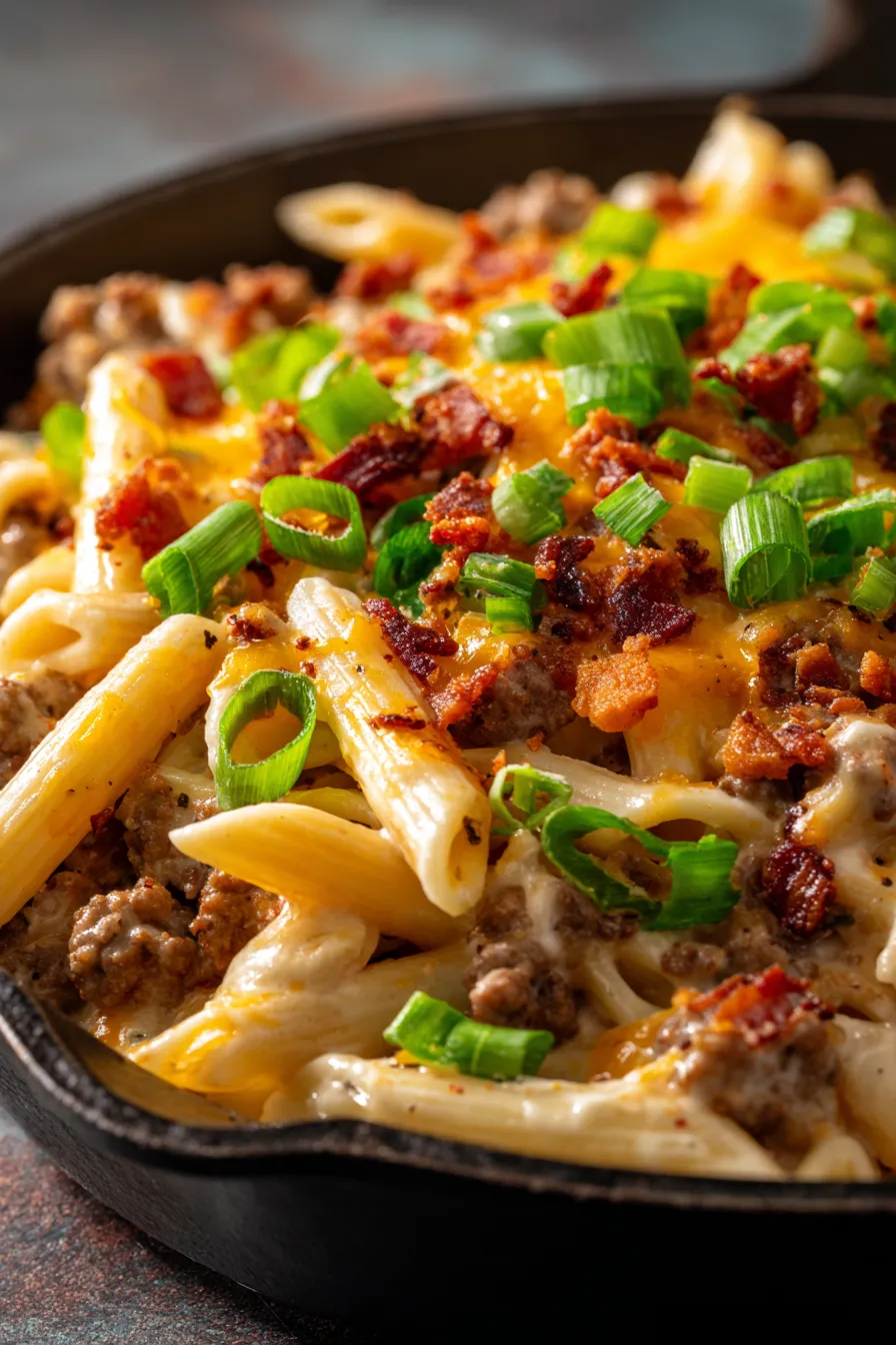 Easy Loaded Cheeseburger Alfredo Pasta-ingredients-spread