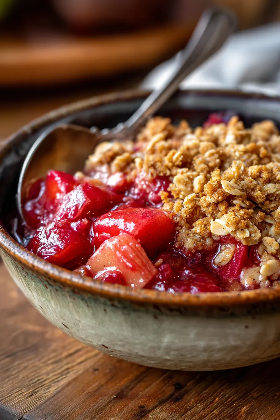 Easy Rhubarb Crisp-with ice cream-serving suggestion